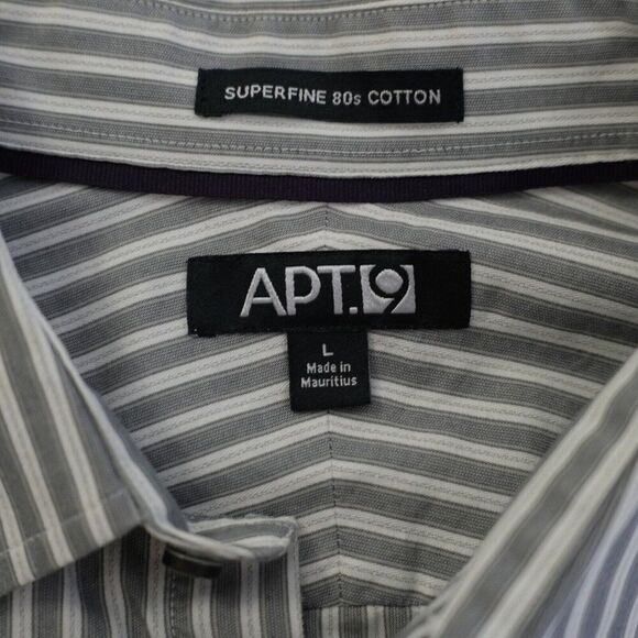 Apt. 9 Superfine 80% Cotton Gray White Striped‎ Large Collared Dress Shirt - Picture 8 of 10